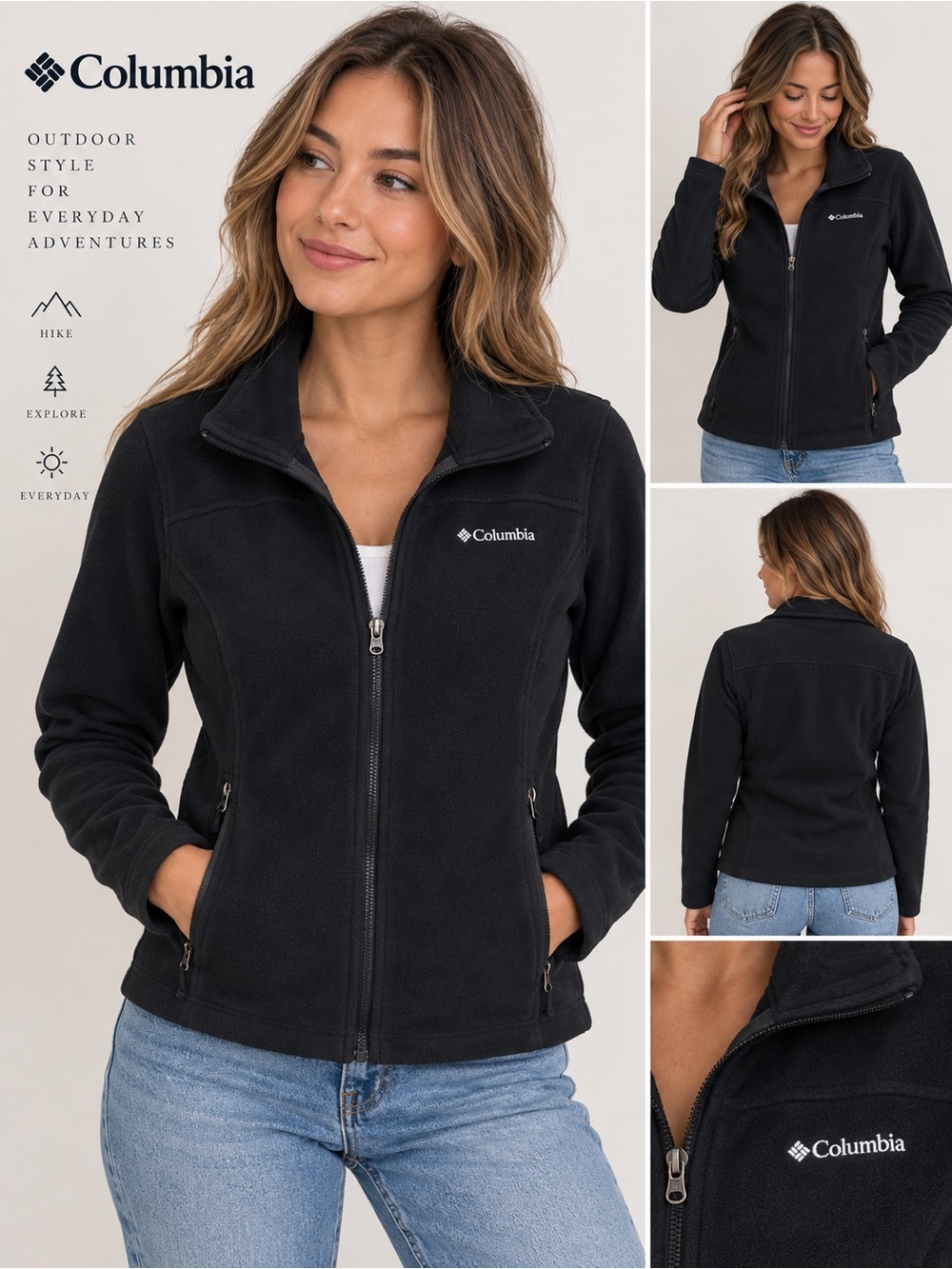 Columbia Women’s M Black Full Zip Fleece Jacket Zip Pockets Outdoor